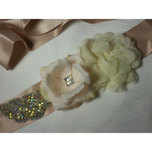 Blush Ivory rhinestone wedding  bridal Prom Formal Party Formal Dress Gown Belt - Picture 7 of 7